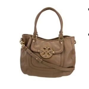 Tory Burch Leather Amanda Classic Hobo Brown/Toupe